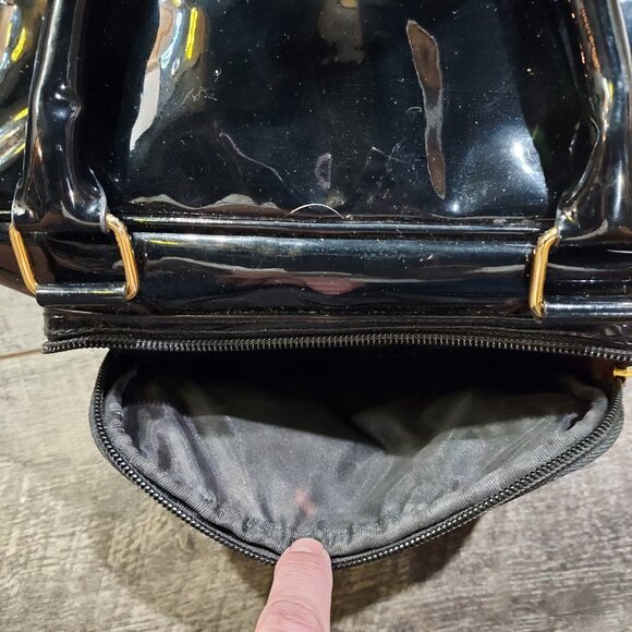 Patent Leather Vinyl Shiny Black Purse Handbag Bag Doctor Style - Picture 8 of 9
